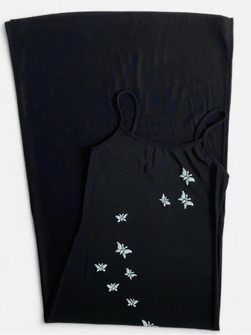 Vintage 90s slinky black butterfly maxi dress